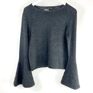 Co PF/15 Grey Cropped Bell-Sleeve Wool Pullover